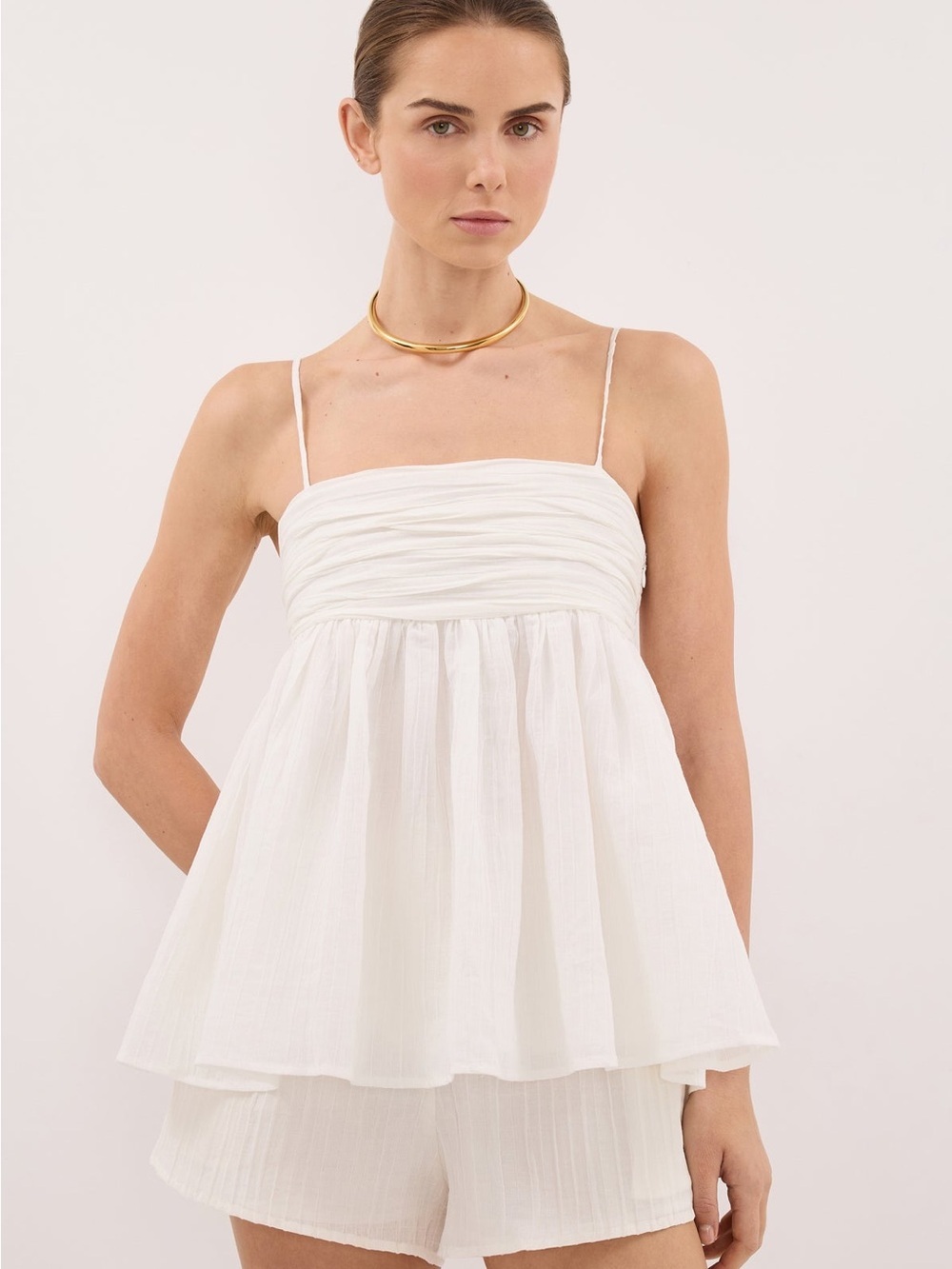 NWT DISSH Casey Ivory Crinkle Ramie Top Square Neck Cami US 8